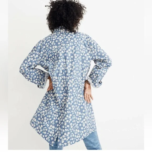 Madewell Womens Flattering Ruffle-Neck Anorak Raincoat French Floral XXL